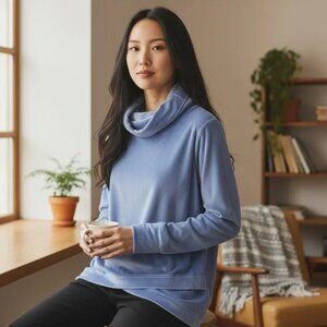 SOFTiES Women Blue Velour Cowl Neck Top Size Small to Medium Cozy Comfy Winter